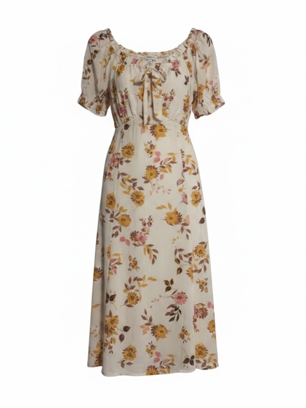 New Luxology Cream Midi Dress with Yellow & Pink Floral Print
